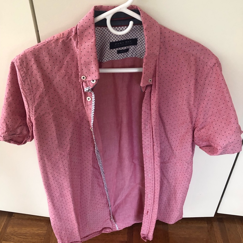 Zara Large Slim Fit Mens Short Sleeve button down